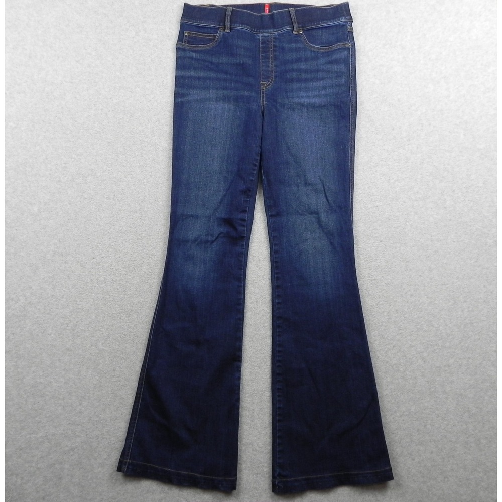 Spanx Jeans Womens Large Flare Leg High-Rise Pull-On Stretch Flex Denim Blue